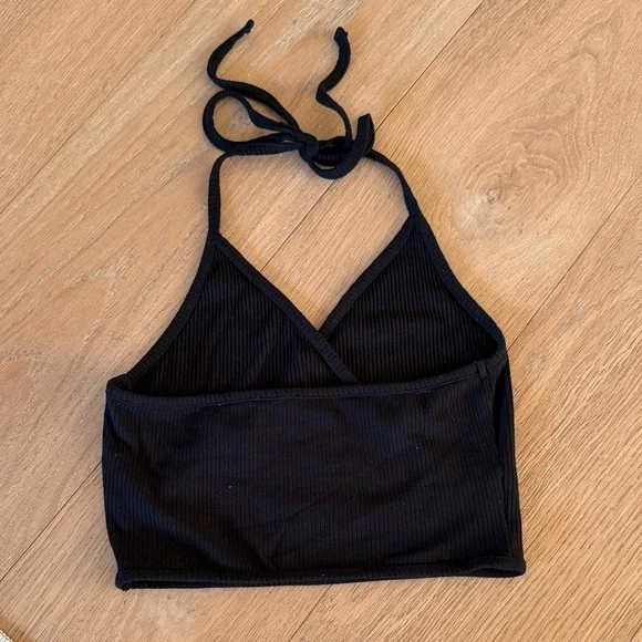 Garage Black Ribbed Halter Crop Top - Picture 2 of 3